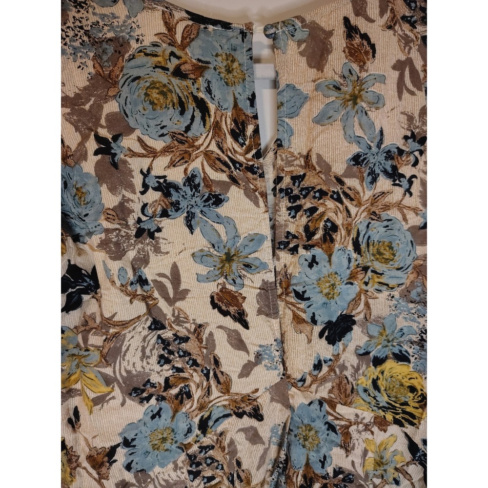 Umgee USA Floral Boho Mini Dress Long Bell Sleeve Crochet Lace Beige Blue Large - Picture 3 of 12